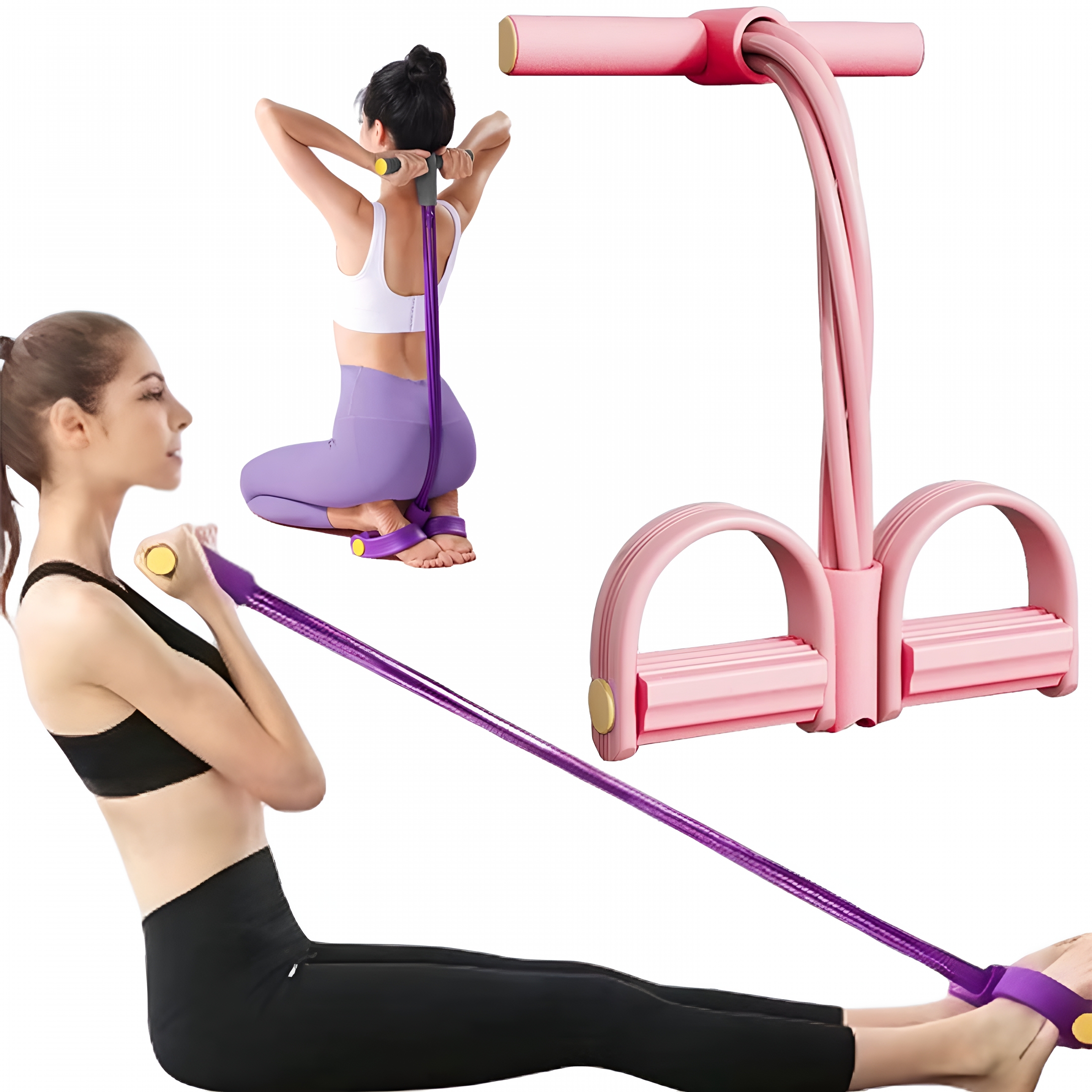 BESTSKY 8 Tube Pedal Resistance Device, Resistance Band for Full Body Workout, Elastic Pull Rope, Arm Chest Back Muscle Toning, Portable Fitness Equipment for Men Women (1Pc, Pink A)
