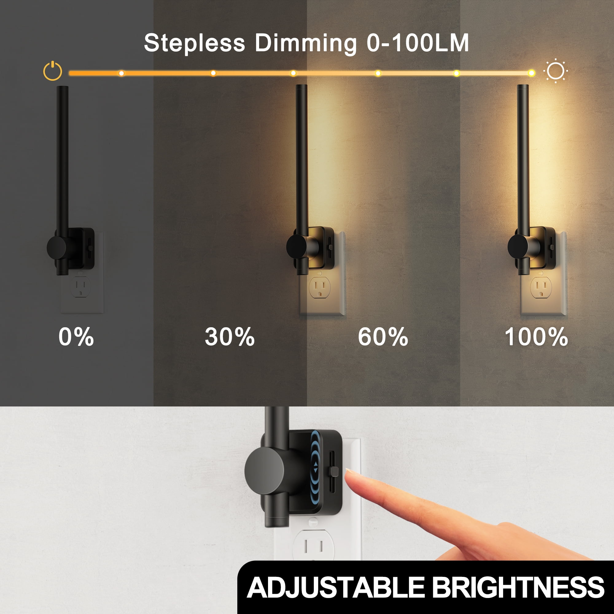 Black Warm White 3000K Long Cylinder High Lumen Night Light