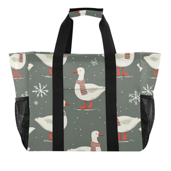 FORMRS Tote Bag for Women Large Capacity Canvas Travel Foldable Carry On Shopping Handbag, Winter Goose