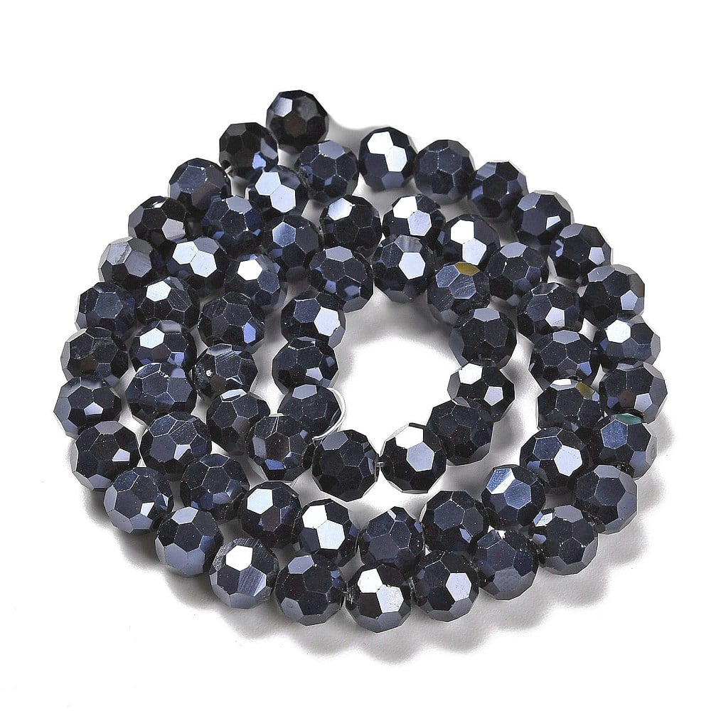 Electroplate Opaque Glass Beads Strands Faceted(32 Facets) Pearl Luster Plated Round Black 8mm Hole: 1mm about 66~69pcs/strand 19.29~19.57 inch(49~49.7cm)