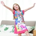 thumbnail image 2 of Jurebecia Girls Nightgowns Unicorn Sleepwear Night Sleep Dress Flutter Sleeve Pajamas Little Kids Toddler Soft Nightgown Rose Red 120 cm 4-5 Years, 2 of 13