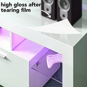 UHOMEPRO TV Stand for TV up to 55, High Gloss Entertainment Center with RGB LED Lights and Storage Shelves, White Media Console for Living Room