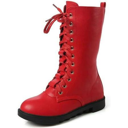 

Kid s Girls Leather Lace-Up Zipper Mid Calf Combat Riding Winter Boots (Toddler/Little Kid/Big Kid)