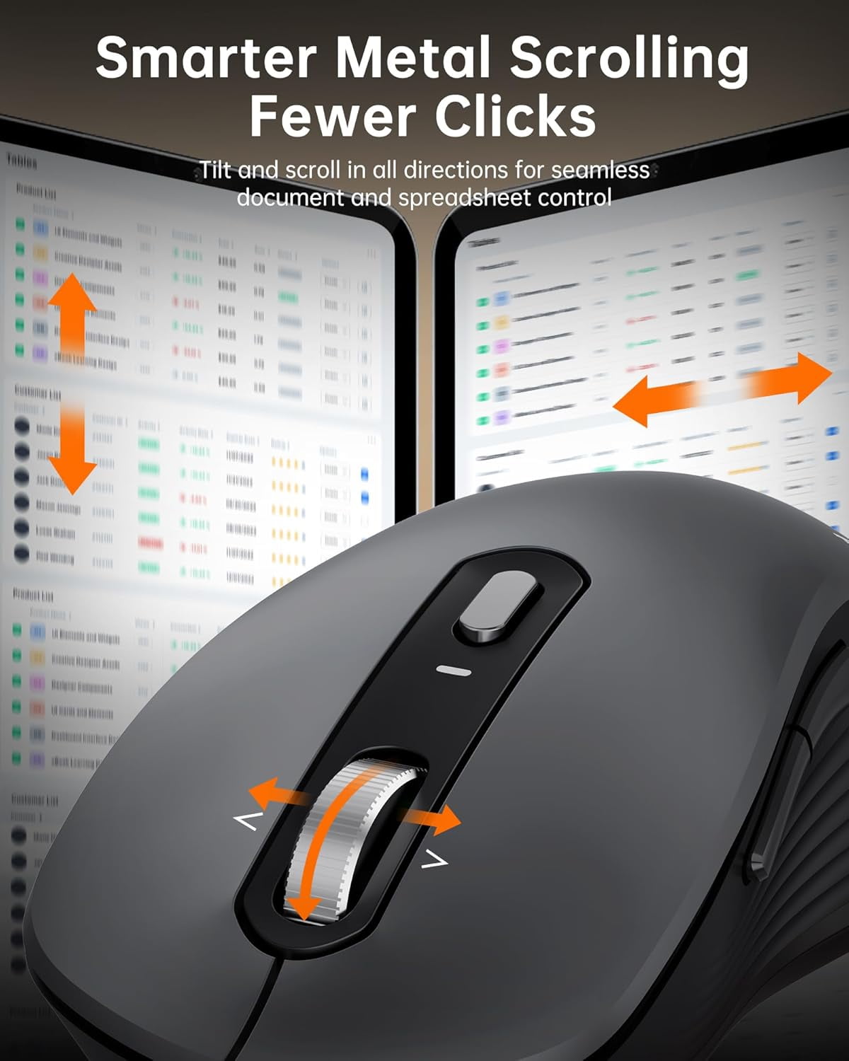 Wireless Bluetooth Mouse, [USB + BT1 + BT2] Silent Click,4-Way Scroll Wheel Wireless Mouse for Laptop, Full-Size, 4800 DPI Computer Mice, Dual Mode for Laptop, PC, iPad, MacBook - Grey