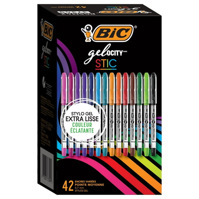 Bolígrafo de gel BIC Gel-ocity Smooth Stick, punta mediana, 0,7 mm, 42 unidades