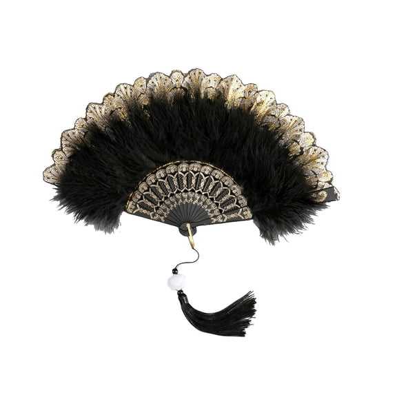 YFGEFTR Foldable Feather Fan, Vintage Folding Fan Flapper Hand Fan, with Tassels, for Costume Dancing Show Tea Party Wedding Decoration