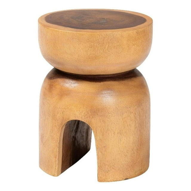 bali & pari Abrina Table d'Appoint en Bois de Suar Massif - Table de Bout Sculptée à la Main