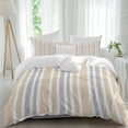 thumbnail image 2 of Beige Grey Stripe Bedding 3 Piece Duvet Cover Set Twin Size, Farmhouse Minimalist Striped Soft Microfiber Comforter Cover with Zipper Closure & Pillowcases, Wrinkle & FadeResistant Quilt Cover, 2 of 9