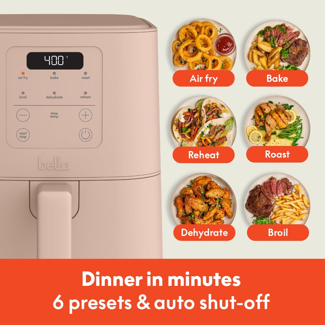 bella 4 Qt Slim Digital Air Fryer with EverGood™ Ceramic Nonstick Coating, 6 Preset Cooking Options, Blossom
