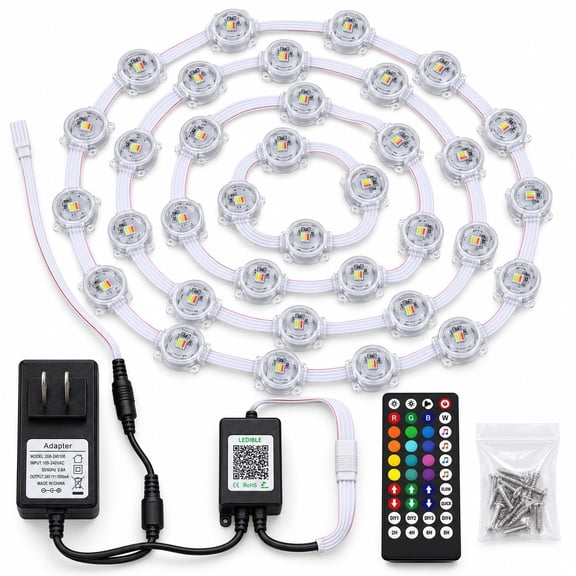 Rirool Permanent Outdoor Eaves Lights, 100FT 50 LED RGB Color Changing String Lights with App Control, IP67 Waterproof Wall Wash Lighting for Roofline, Patio, Garden, Christmas and Holiday Decor