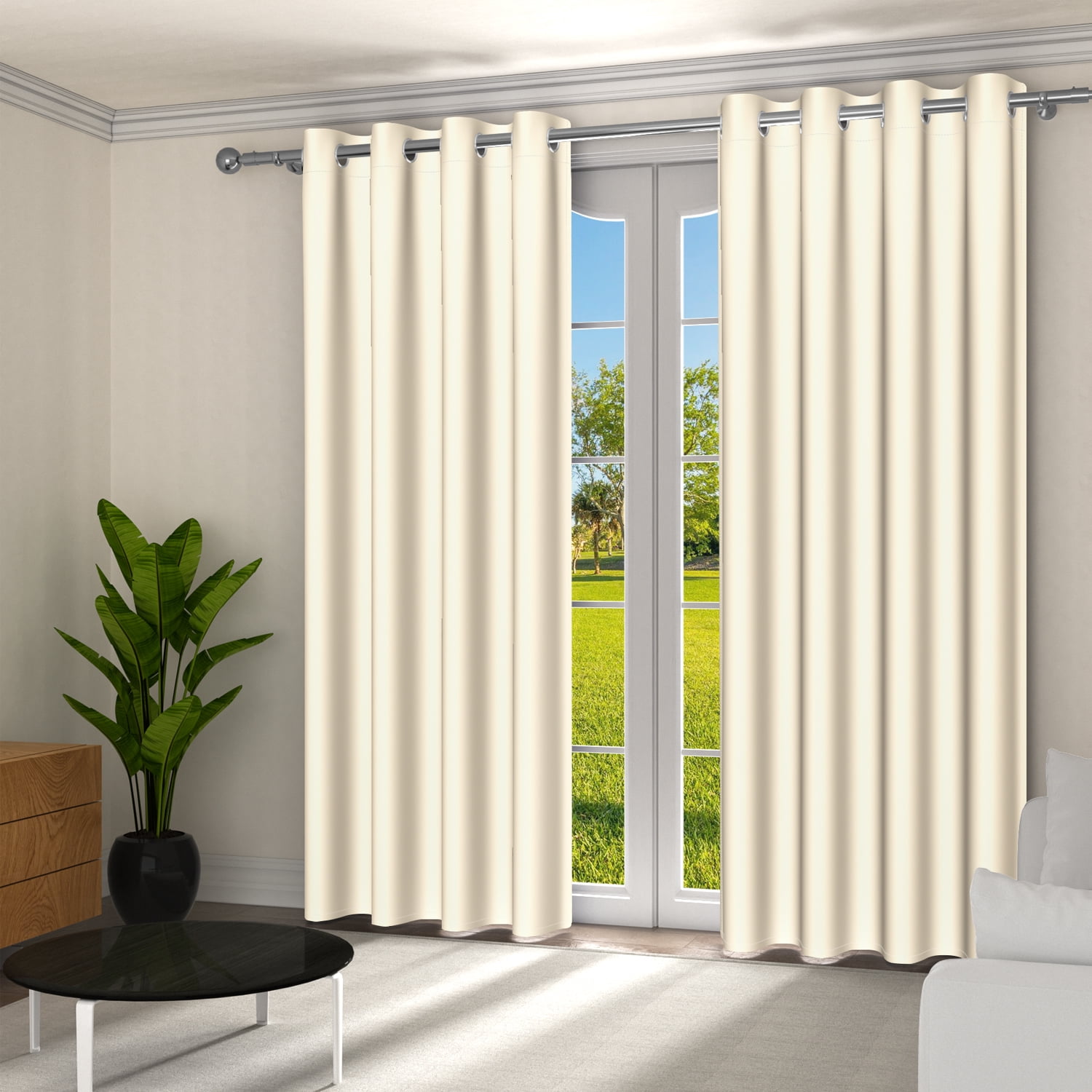 AOFOTO Textured Solid Color Blackout Grommet Curtain Set of 2, Beige, 42" W x 96" L