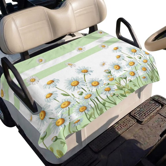 Golf Cart Seat Cover Daisy Flower Club Car Golf Cart Seat Covers Soft Absorbent Golfcart Towel Blanket Watercolor Green Leaves Stripe Golf Seat Covers for Cart Decor Fits 2 & 4 Passenger 51"x31"