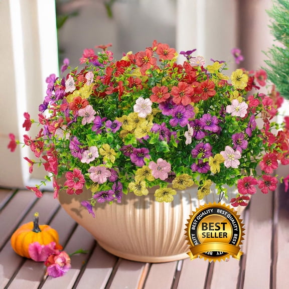 Artificial Flowers for Outdoor Indoor Garden Home Decoration, Faux Flower Daisy with Eucalyptus Leaves Fake Plants Greenery Boxwood Porch Patio
