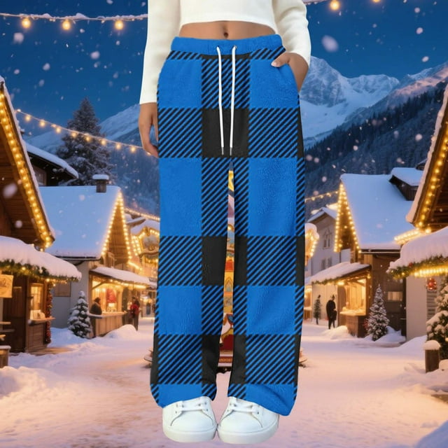 Puyaiuu Womens Flannel Pajama Pant with Drawstring - Winter Warm Buffalo Plaid Pajama Pant - Soft Fleece Pjs Bottom Casual Elastic Waist Lounge Pants Soft Sleep Bottoms Gift