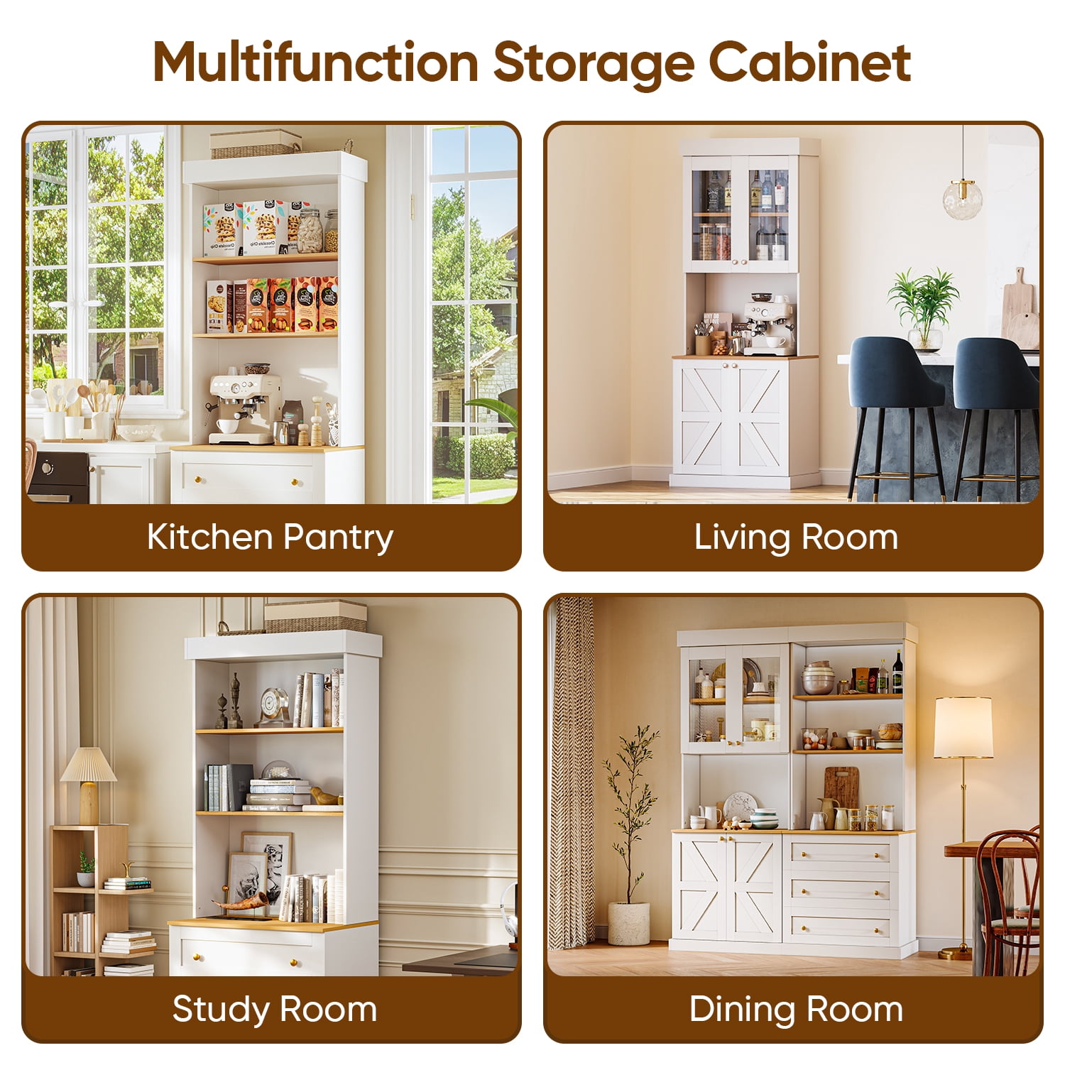 71" Tall Kitchen Pantry Cabinet With Drawers and Adjustable Shelve,Coffee Bar Hutch with Microwave Stand for Dining Room,Living Room,White