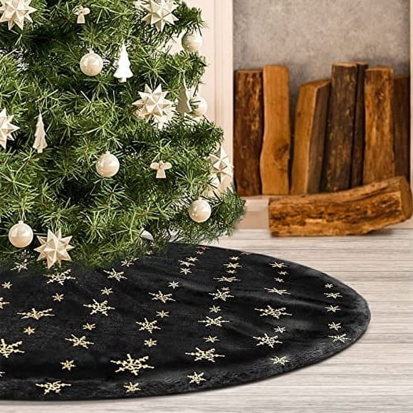 Falda de árbol de Navidad Atiming piel sintética negra 90 cm