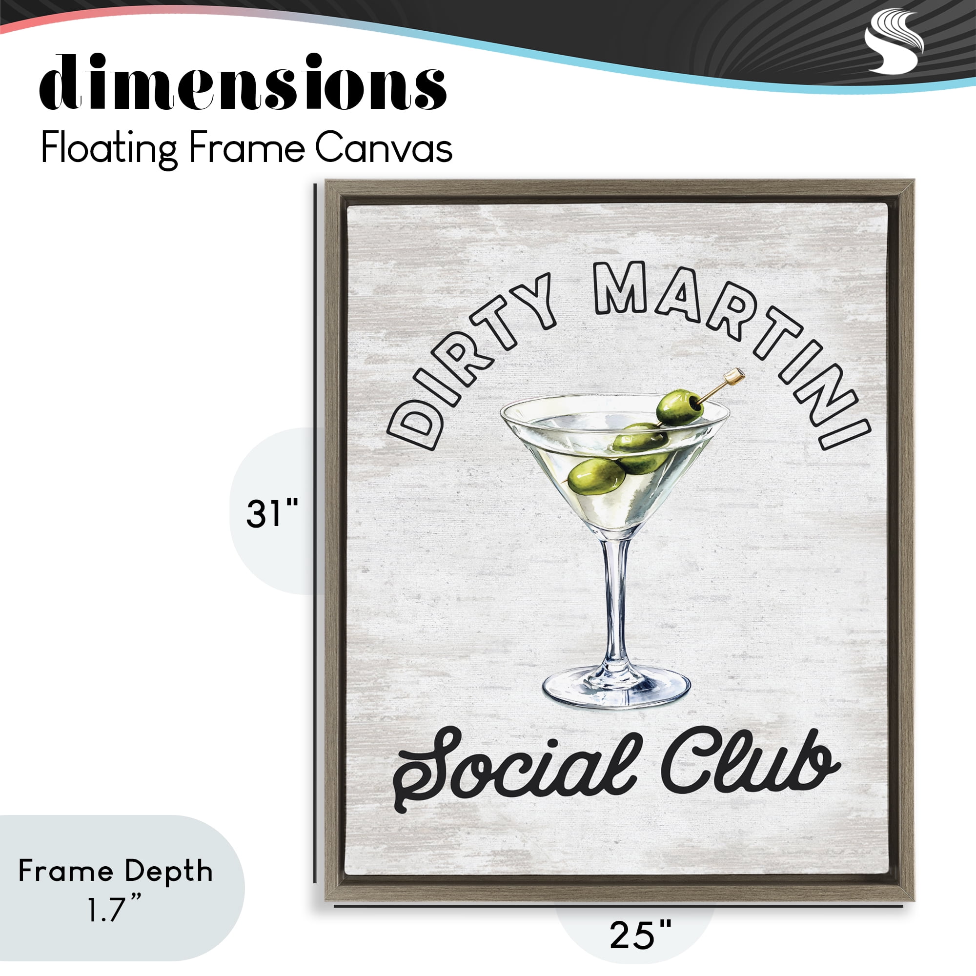 Stupell Industries Dirty Martini Social Club Brown Framed Floater Canvas Wall Art, design by Lettered and Lined