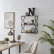 Danya B. Rustic Brown Industrial Zigzag Black Iron Floating 3-Tier Wall Shelf