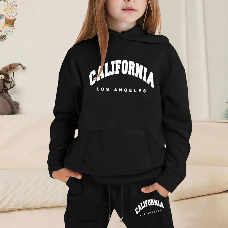Gelikeya Hoodies Sets for Toddler Girls 3T Black Sweatsuits Letter