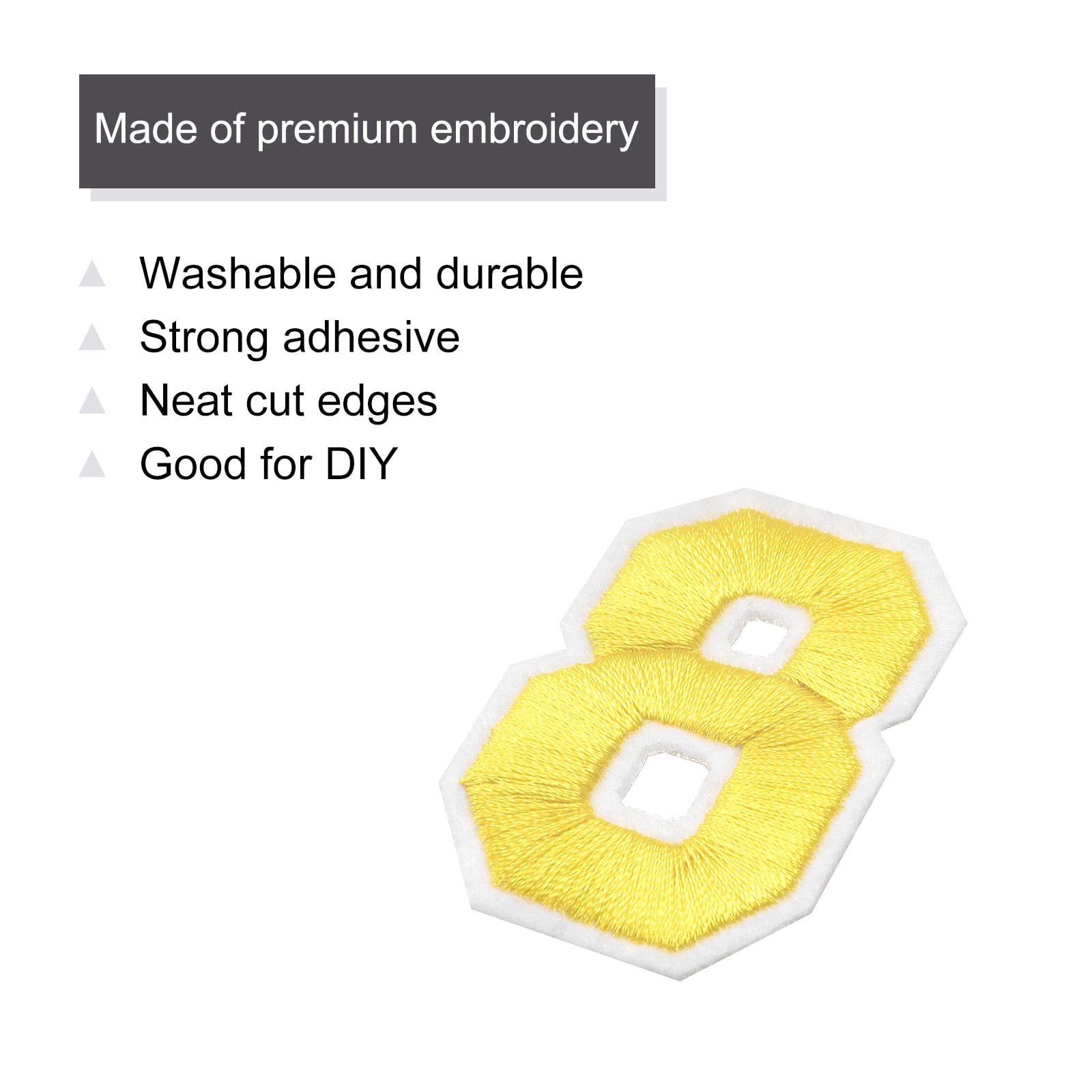 Uxcell Number Patches Embroidered Decorative Repair Patches Iron on Patches 8 Yellow 2" Height for Clothing 10Pcs