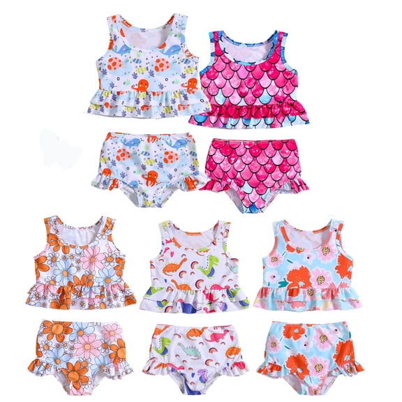 Emy Dola Baby Infant 2-Piece Swimsuit Toddler Girl's Ruffle Bathing Suit Kids Summer Beach Tankini Swimwear Sets 1-6 Years