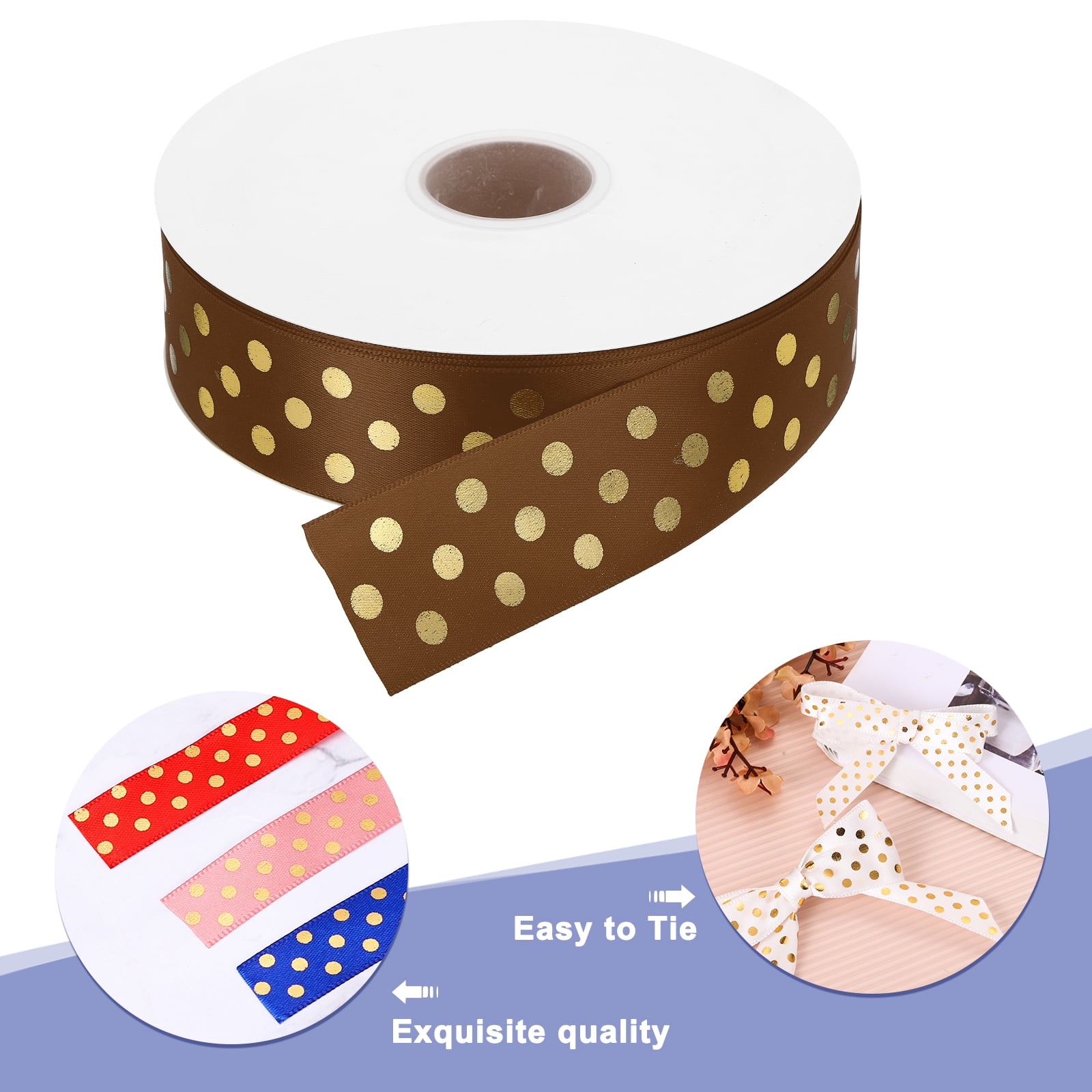 Grosgrain Ribbons 100 Yards 1-1/2 Inch Brown Gold Dots Ribbon for Crafts Gift Wrapping Wedding