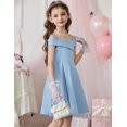 thumbnail image 2 of Oudiya Girls Off Shoulder Dresses Fold Pleated Party Elegant A-Line Formal Dresses with Pocket, 6-14Y, 2 of 6
