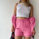 thumbnail image 3 of Conjunto primaveral liso para mujer: camiseta de manga larga + pantalones cortos de cintura alta con cordón, poliéster, informal/para exterior, ligero/transpirable, tallas asiáticas, 3 of 7