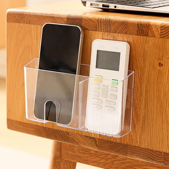 Remote Control Storage Box | Wall Mount Acrylic Organizer | Transparent Bedside Caddy for Phone Charging, Toiletries | Space Saving Hanging Rack, Plastic, White/Clear, 17x9x3.5cm