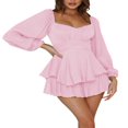 thumbnail image 1 of Femmes Bouffant Manches Épaule Volant Robe Romper Intégré dans le Short Couches Short Combinaison Fée Mini Robe Combinaisons, 1 of 6