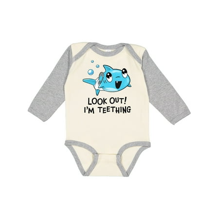 

Inktastic Look out! I m teething- cute shark Gift Baby Boy or Baby Girl Long Sleeve Bodysuit