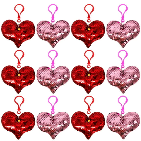 9cm Red & Gold Flip Sequin Plush Heart with Clip (Dozen)