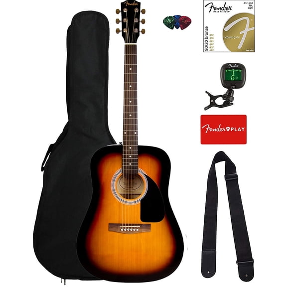 Fender FA-115 Dreadnought Acoustic Guitar - Sunburst Bundle with Gig Bag, Tuner, Strings, Strap, and Picks
