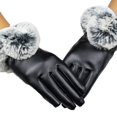thumbnail image 2 of Lroveb Womens Faux Leather Gloves Women Lady Black Gloves Fall Winter Warm Rabbit Fur Mittens Gloves, 2 of 3