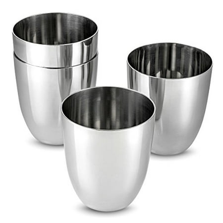 Unbreakable Stainless Steel Drinking Glasses, Mirror Polished BPA Free Curved Silhouette for Comfortable Grip, Space Saving Cocktail Glasses, Chilling Effect. Beer and Cocktails, 12 Oz 4 Pack