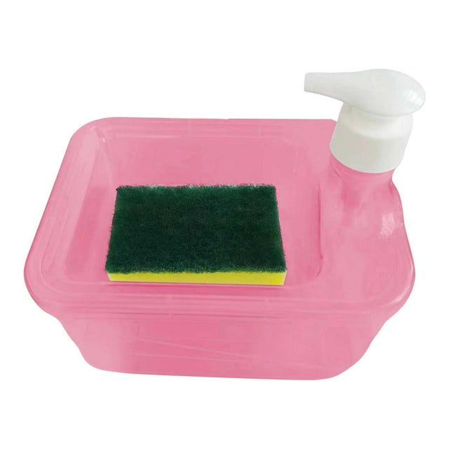 Xihbxyly Dispensador de Jabón, Diseño Ergonómico de Prensa, Combinación de Cepillo y Esponja, Elegante Caja de Almacenamiento Circular, Ideal para Lavar Platos, Limpiar Encimeras y Fregar Ollas, Acce