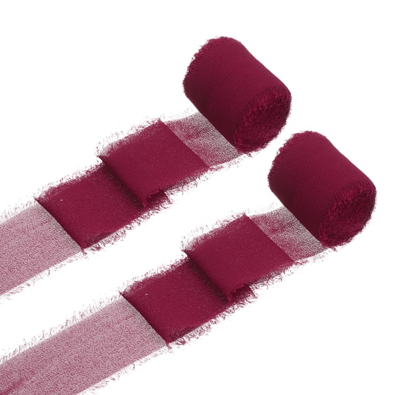 Uxcell 2 Rolls Chiffon Ribbon, 1.5 Inch x 5 Yard Handmade Fringe Ribbon Silk Frayed Ribbon for Flower Bouquet Wrapping Wedding Decoration Bridal DIY Crafts Burgundy