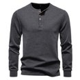 thumbnail image 2 of pstuiky camisa de manga larga para hombre, Suéter informal de manga larga con cuello redondo y medio botón para hombre, de color liso y moderno Tops de hombre l, 2 of 8