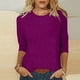 thumbnail image 3 of Blusas Umfun para mujer, cuello redondo liso, manga 3/4, blusa informal versátil, rosa fuerte, talla 2XL, 3 of 5