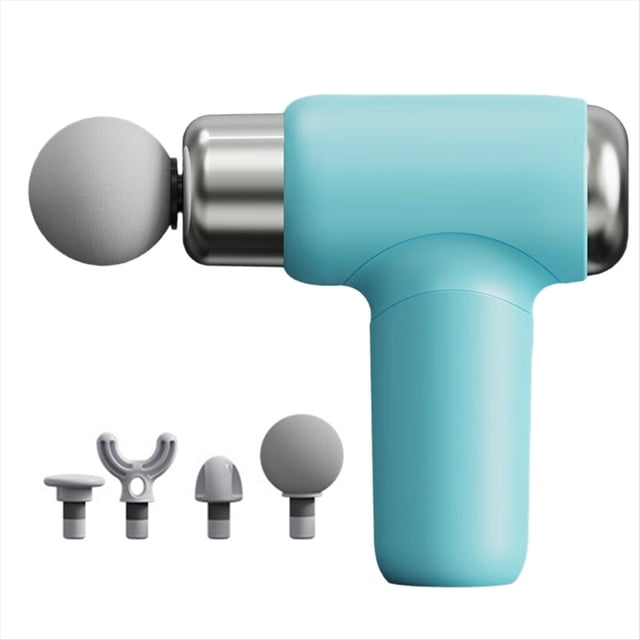 Mini Pistola de Fascia con Múltiples Cabezales de Masaje, Batería de Gran Capacidad y Carga Rápida, Ideal para Viajes y Deportes, Color Azul.