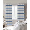 thumbnail image 3 of Navy Blue Striped Blackout Curtains, Light Blocking Print Window Curtains, Rustic Blue Stripe Modern Art Beige Thermal Insulated Window Drapes for Living Room Kitchen Cafe 2 Panels, 84"W x 84"L, 3 of 9