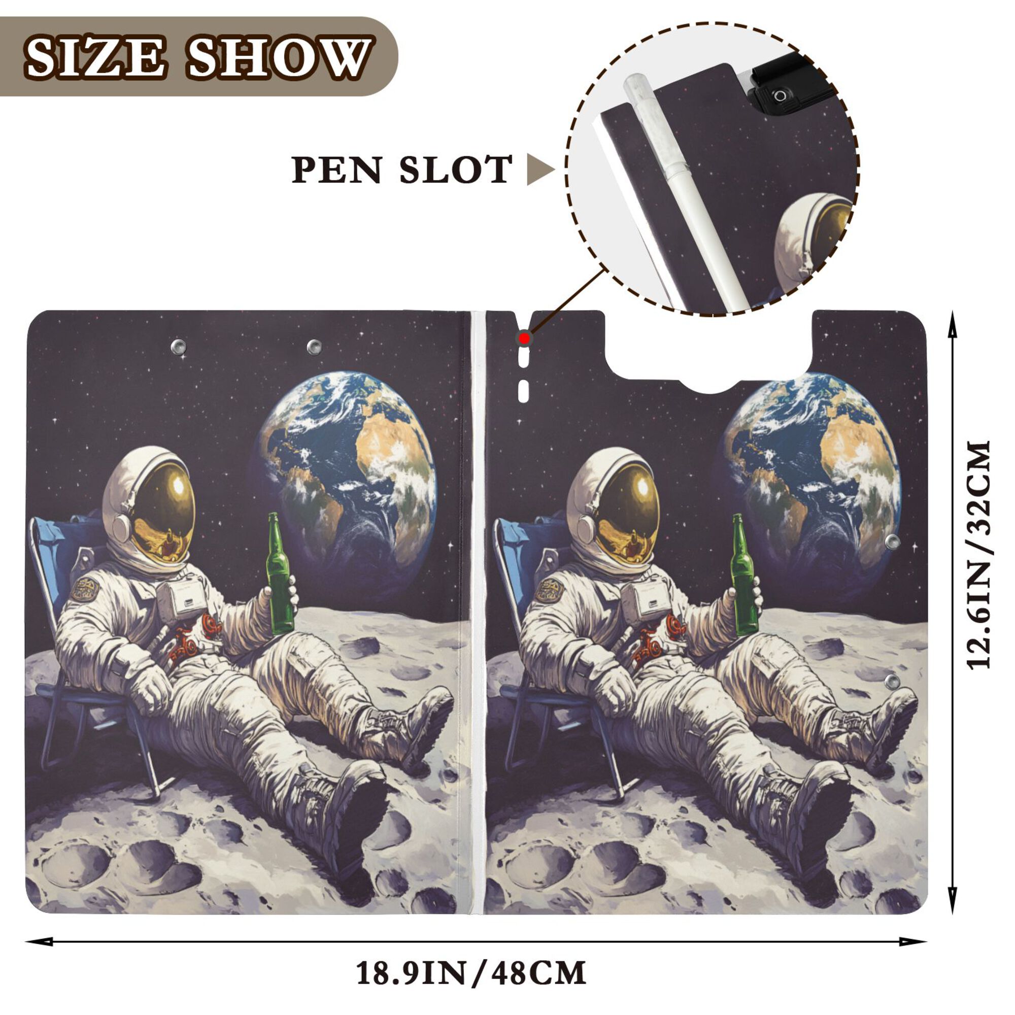 FORMRS A4 Clipboard Folder with Pen Holder Horizontal Foldable School Office Binder, Beige Astronaut
