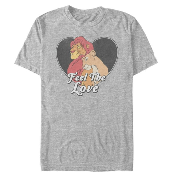 Men's Lion King Simba and Nala Valentine Feel the Love Graphic Tee Athletic Heather Medium