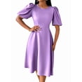 thumbnail image 4 of Elegant Midi Dress with Pockets for Women, Crew Neck, 3/4 Sleeve, A-Line Cocktail Party Dress, 4 of 9
