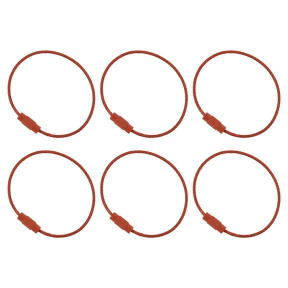 Uxcell 5.9" Length Wire Keychain Cable, 6 Pack Stainless Steel 1.5mm Key Ring Loop for Outdoor Hiking Sport, Dark Orange
