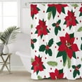 thumbnail image 4 of Christmas Shower Curtain Christmas Poinsettia Holly Leaf Christmas Shower Curtains for Bathroom Decor Red Holiday Christmas For Christmas Decoration Bath Curtains Sets with Hooks Extra Long 72" x 84", 4 of 6