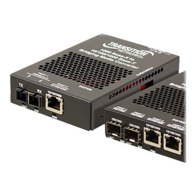 Transition Networks Stand-Alone - Fiber media converter - GigE - 10Base-T, 1000Base-SX, 100Base-TX, 1000Base-T - SC multi-mode / RJ-45 - up to 1800 ft - 850 nm
