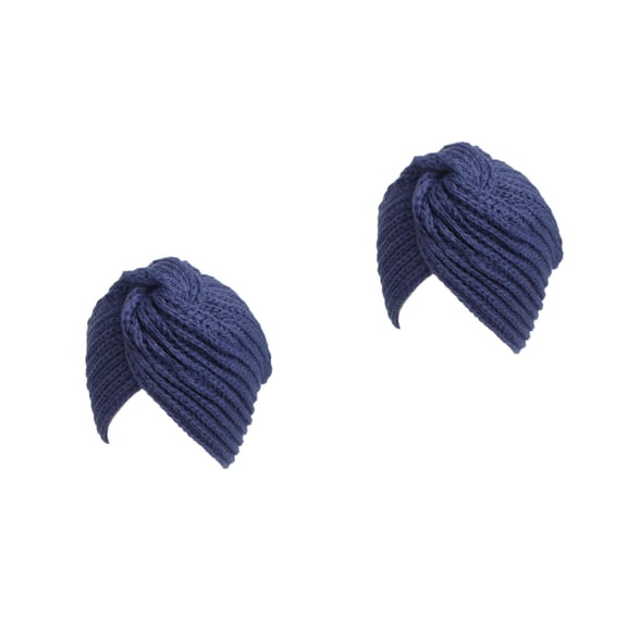 MLINS 2pcs Women Warm Turban Knit Headband Cross Arab Hair Wrap Hat Beanie Crochet Headwrap Women (Navy Blue)