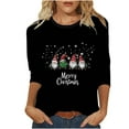 thumbnail image 2 of Feancey Womens Ugly Christmas Shirt Cute Gnome Print 3/4 Sleeve Tops Holiday Casual Plus Size Party Blouse Comfy Loose Tunic Tees Black 3XL, 2 of 5