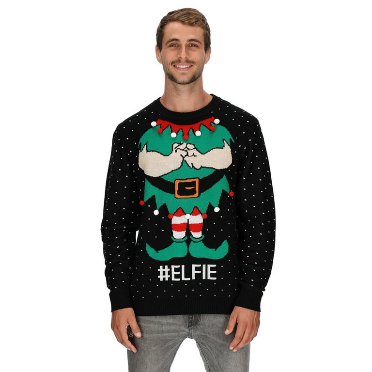 Tstars Men Unisex Ugly Christmas Sweater Santas Elf Costume Elfie